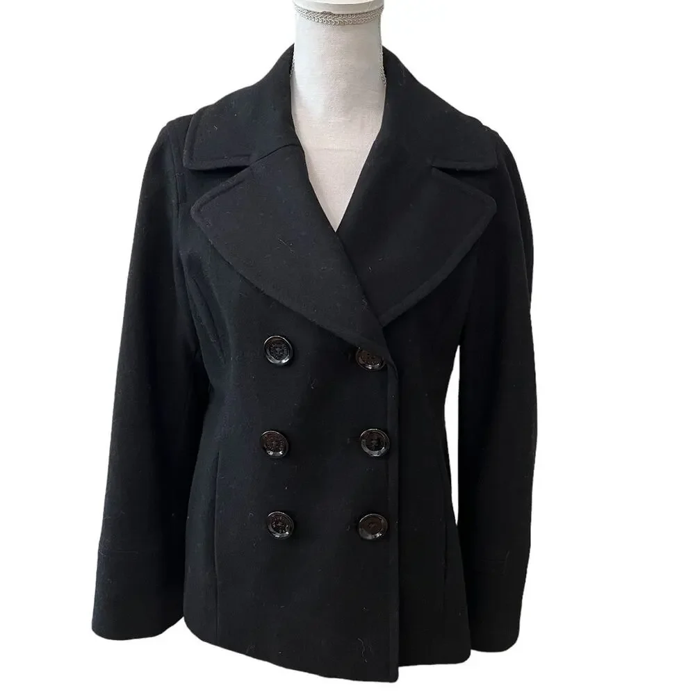 Michael Kors Classic Wool blend pea coat Black M
